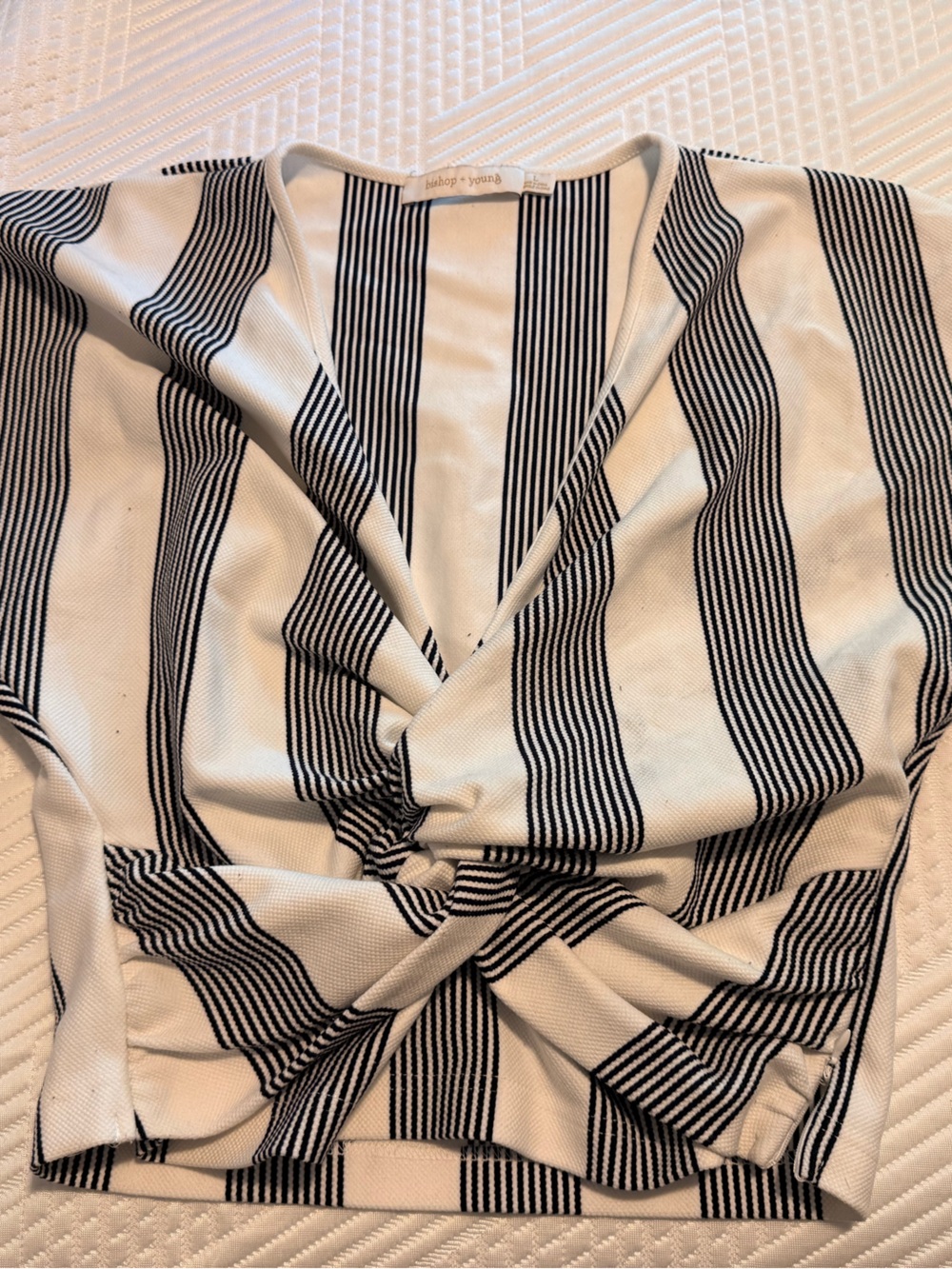 bishop + young Black and White Striped V-Neck Top